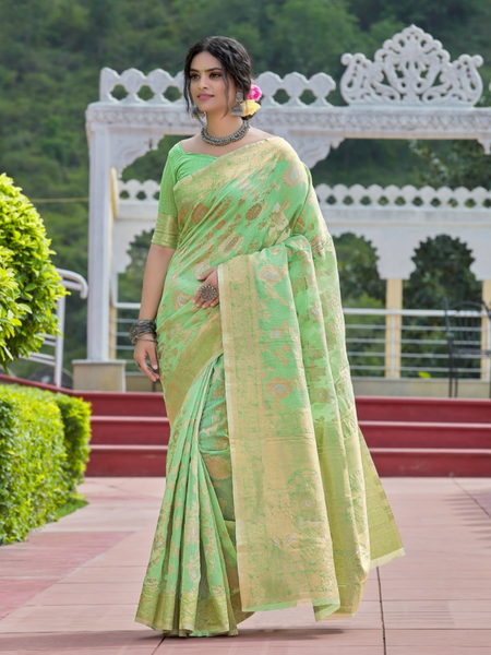 Banarsi Cotton Silk Designer Saree. Available in 6 colours.