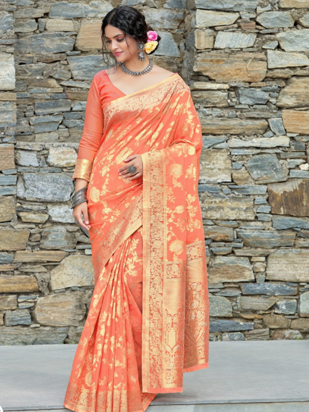 Banarsi Cotton Silk Designer Saree. Available in 6 colours.