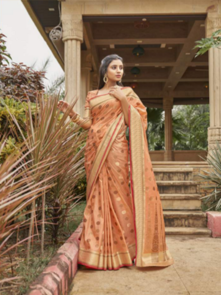 Shiksha Raghuvanshi in Peach Banarsi Cotton Silk Designer Saree. Available in 6 colours.