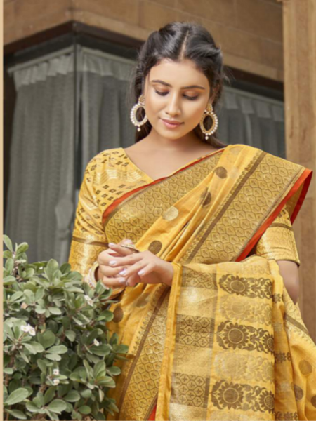 Shiksha Raghuvanshi in Peach Banarsi Cotton Silk Designer Saree. Available in 6 colours.