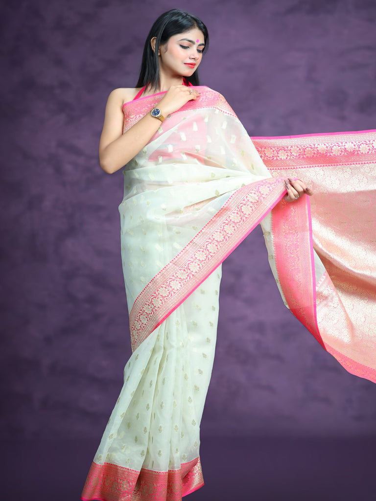 Tvis and Bliss. Mint Green Floral Kota Doria Silk Cotton Saree