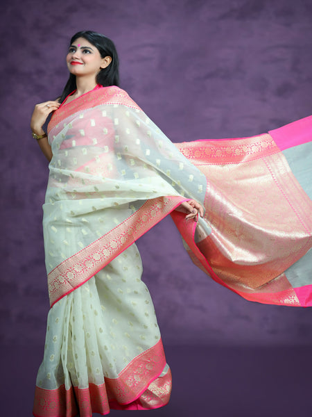 Shiksha Raghuvanshi In Kota Doria Silk Saree With Contrast Pallu. Available in 2 colours.