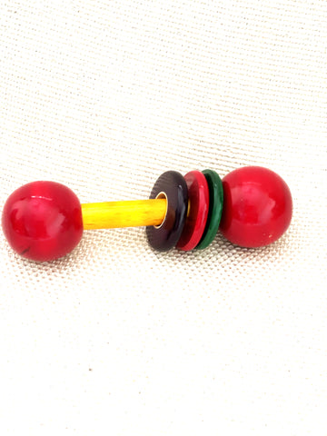 Wooden Rattle- Dumbbell With Multi Colour RIngs