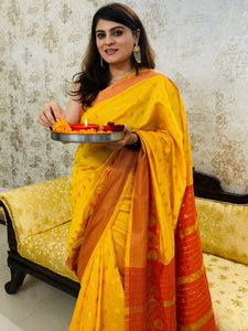 Naveena Kapoor In Mustard Banarsi Silk Saree