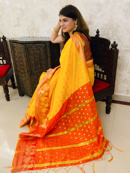 Naveena Kapoor In Mustard Banarsi Silk Saree