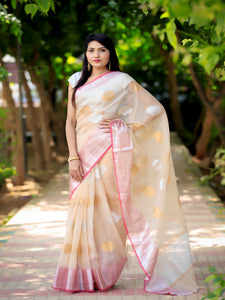 Bhawna Verma In Kota Doria Silver and Gold Boota Saree with matching Pallu. Available in 2 colours.