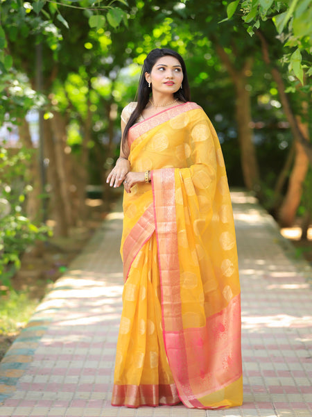 Megha Rathod In Kota Doria Saree. Available In 3 Colours.