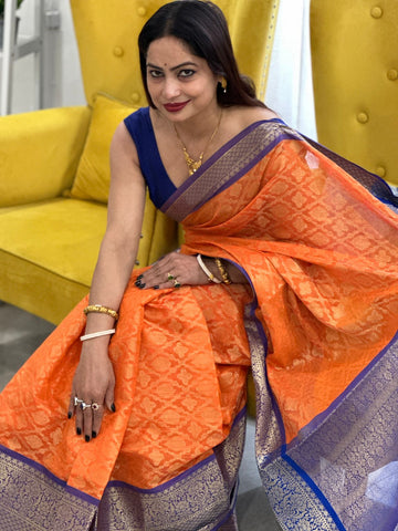 Reena Dwivedi In Banarsi Georgette Silk Sari. Available In 3 Colours