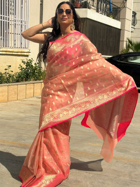 Reena Dwivedi In Kota Doria Saree. Available In 2 Colours.