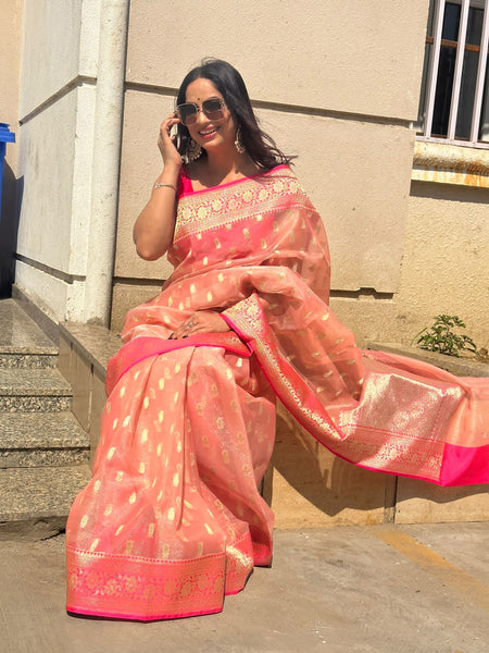 Reena Dwivedi In Kota Doria Saree. Available In 2 Colours.