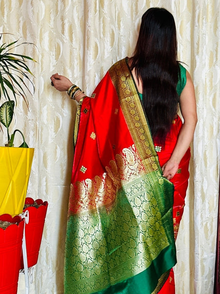 Reena Dwivedi In Banarsi Silk Saree. Available In 3 Colours.