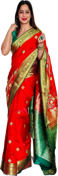 Reena Dwivedi In Banarsi Silk Saree. Available In 3 Colours.