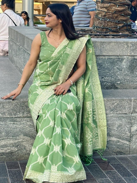 Reena Dwivedi In Banarsi Blended Cotton Silk Saree. Available In 4 Colours.