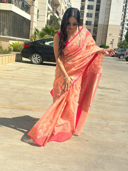 Reena Dwivedi In Kota Doria Saree. Available In 2 Colours.