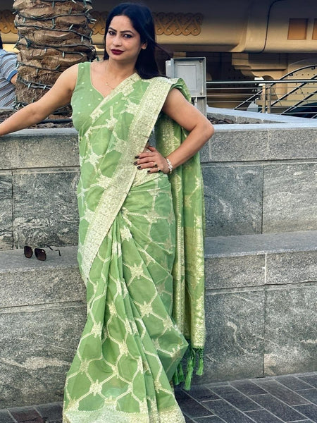 Reena Dwivedi In Banarsi Blended Cotton Silk Saree. Available In 4 Colours.