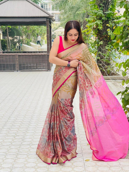 Reena Dwivedi In Brown Chanderi Cotton Silk Self Design Saree