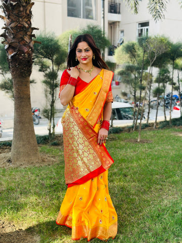 Reena Dwivedi In Banarsi Silk Saree. Available In 4 Colours.