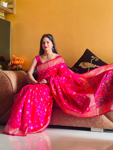 Reena Dwivedi In Banarsi Silk Saree. Available In 6 Colours.